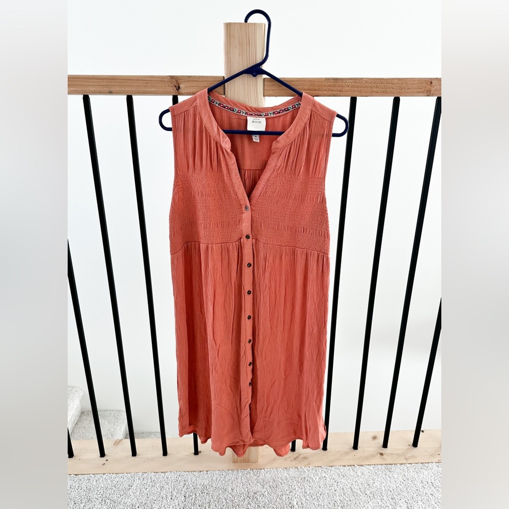 Sleeveless Smocked Button-Down Dress